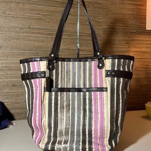Liz Claiborne Leather Trim Canvas Tote